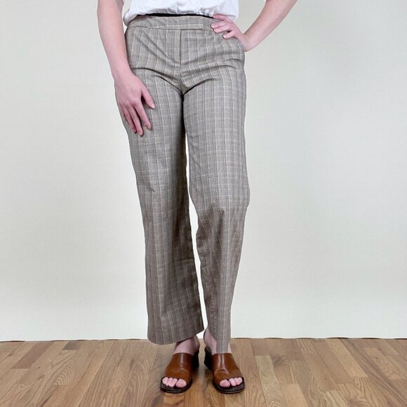 Vintage Woven Plaid Knit High Rise Long Straight Bootcut Flare Leg Trouser Pants - Picture 3 of 6